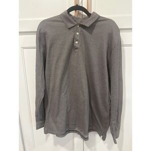 Austin Reed London Mens XL Long Sleeve Polo Shirt Brown Grid Pattern 100% Cotton